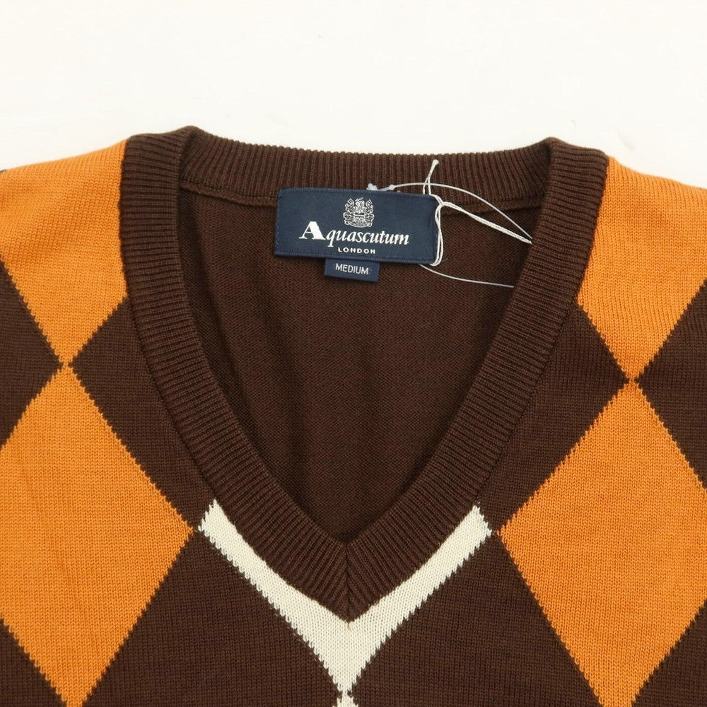 【中古】アクアスキュータム Aquascutum ウール Vネック プルオーバーニット ブラウンxオレンジ【サイズM】【BRW】【A/W】【状態ランクA】【メンズ】【769078】
