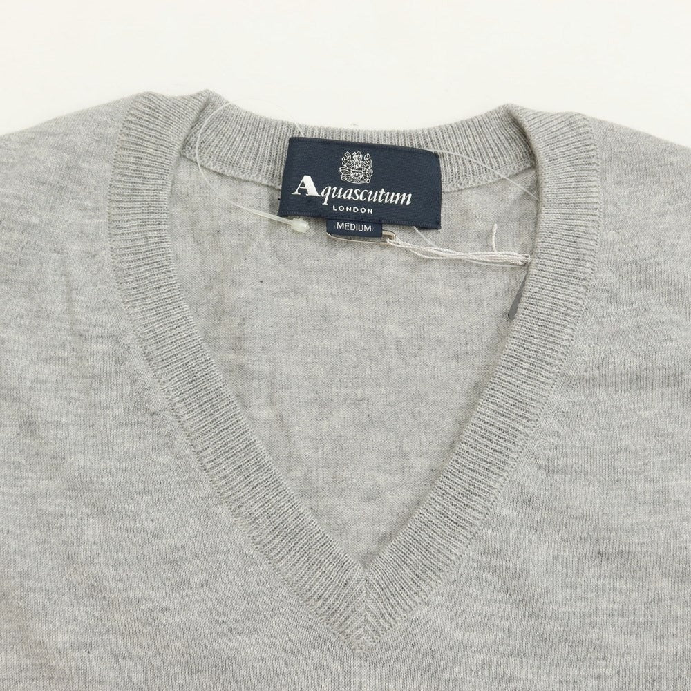 【中古】アクアスキュータム Aquascutum カシミヤコットン Vネック プルオーバーニット グレー【サイズM】【GRY】【A/W】【状態ランクA】【メンズ】【769078】