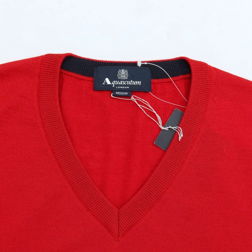 【中古】アクアスキュータム Aquascutum ウールシルク Vネック プルオーバーニット レッド【サイズM】【RED】【A/W】【状態ランクA】【メンズ】【769078】