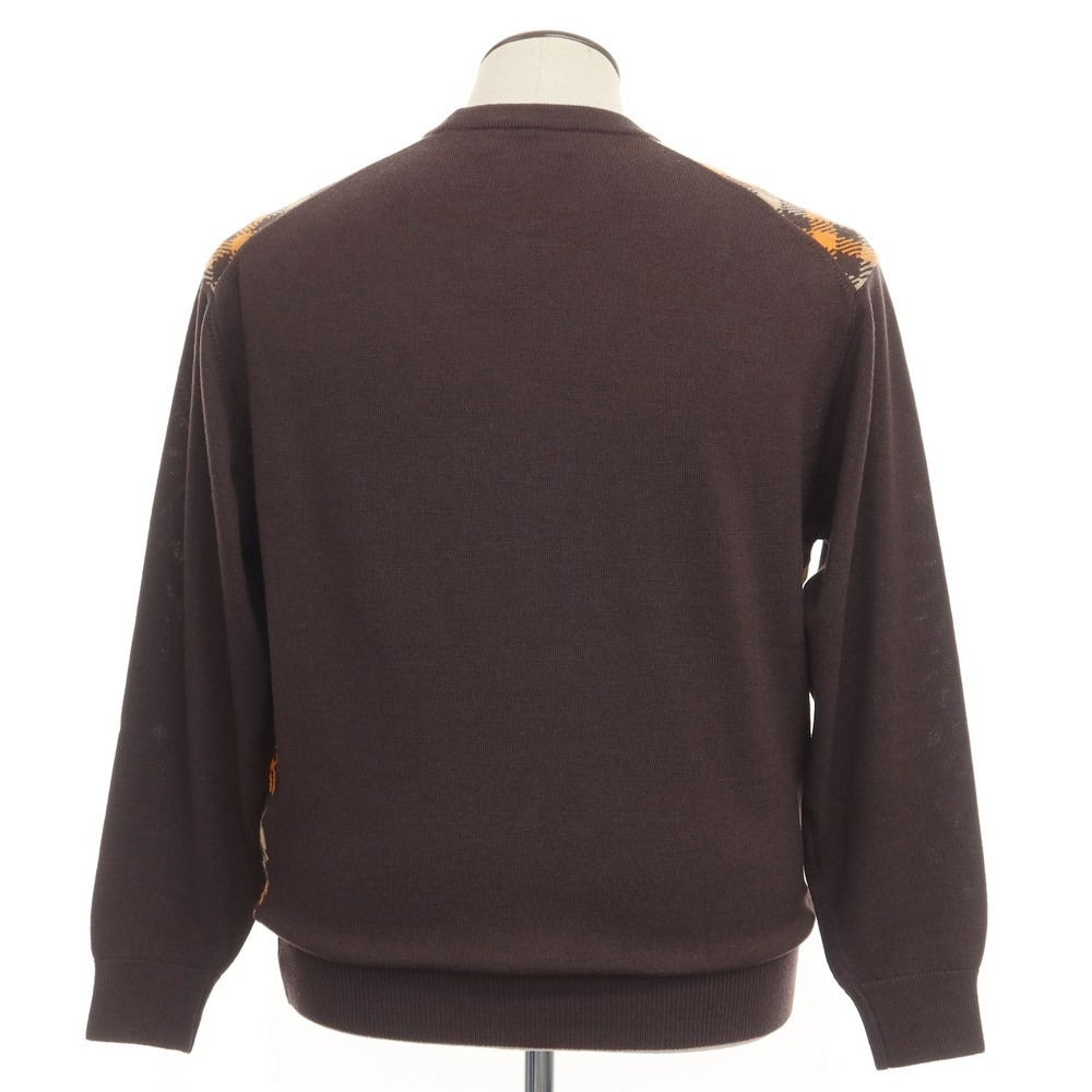 【中古】アクアスキュータム Aquascutum ウール クルーネック プルオーバーニット ブラウンxオレンジ【サイズL】【BRW】【A/W】【状態ランクA】【メンズ】【769078】