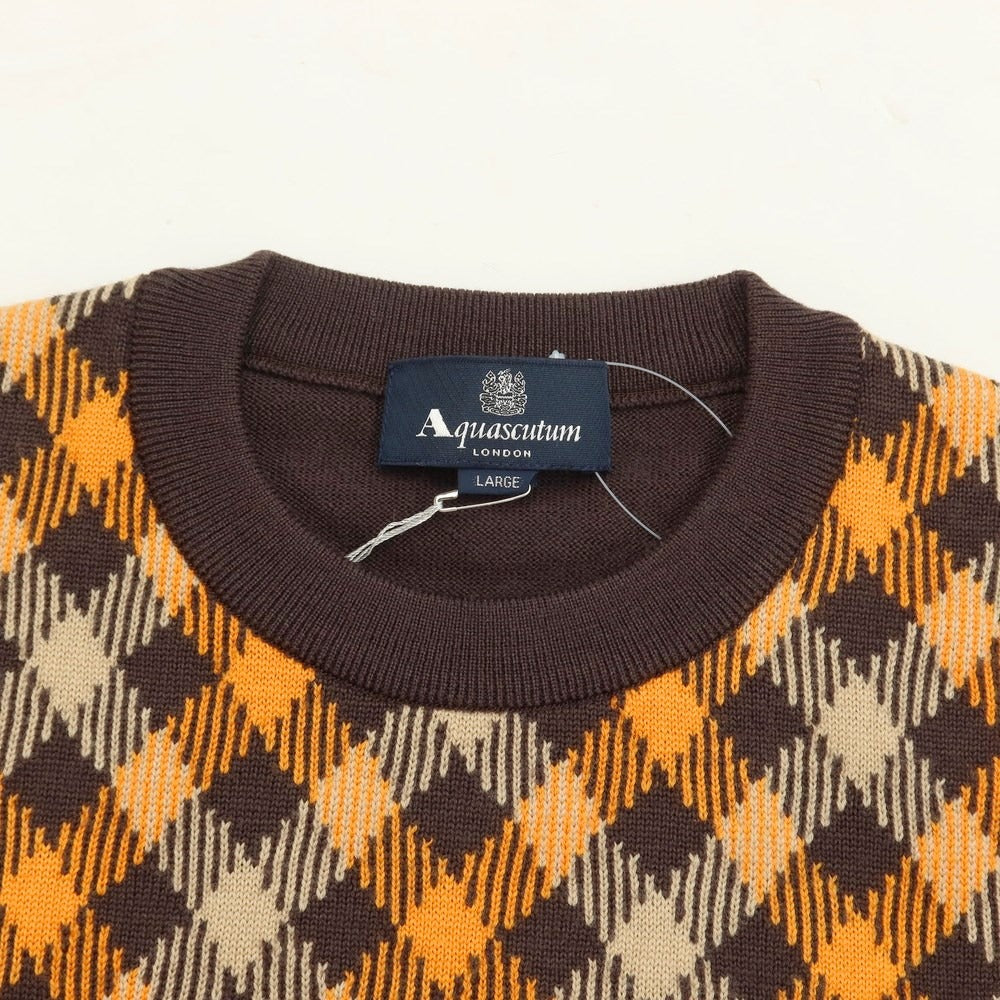 【中古】アクアスキュータム Aquascutum ウール クルーネック プルオーバーニット ブラウンxオレンジ【サイズL】【BRW】【A/W】【状態ランクA】【メンズ】【769078】