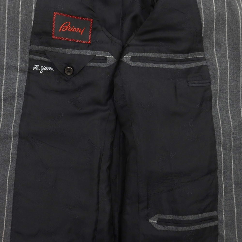 【中古】ブリオーニ Brioni ウール 3ピース ストライプ 3B セットアップ スーツ グレー【サイズ記載なし(L位)】【GRY】【A/W】【状態ランクD】【メンズ】【768898】