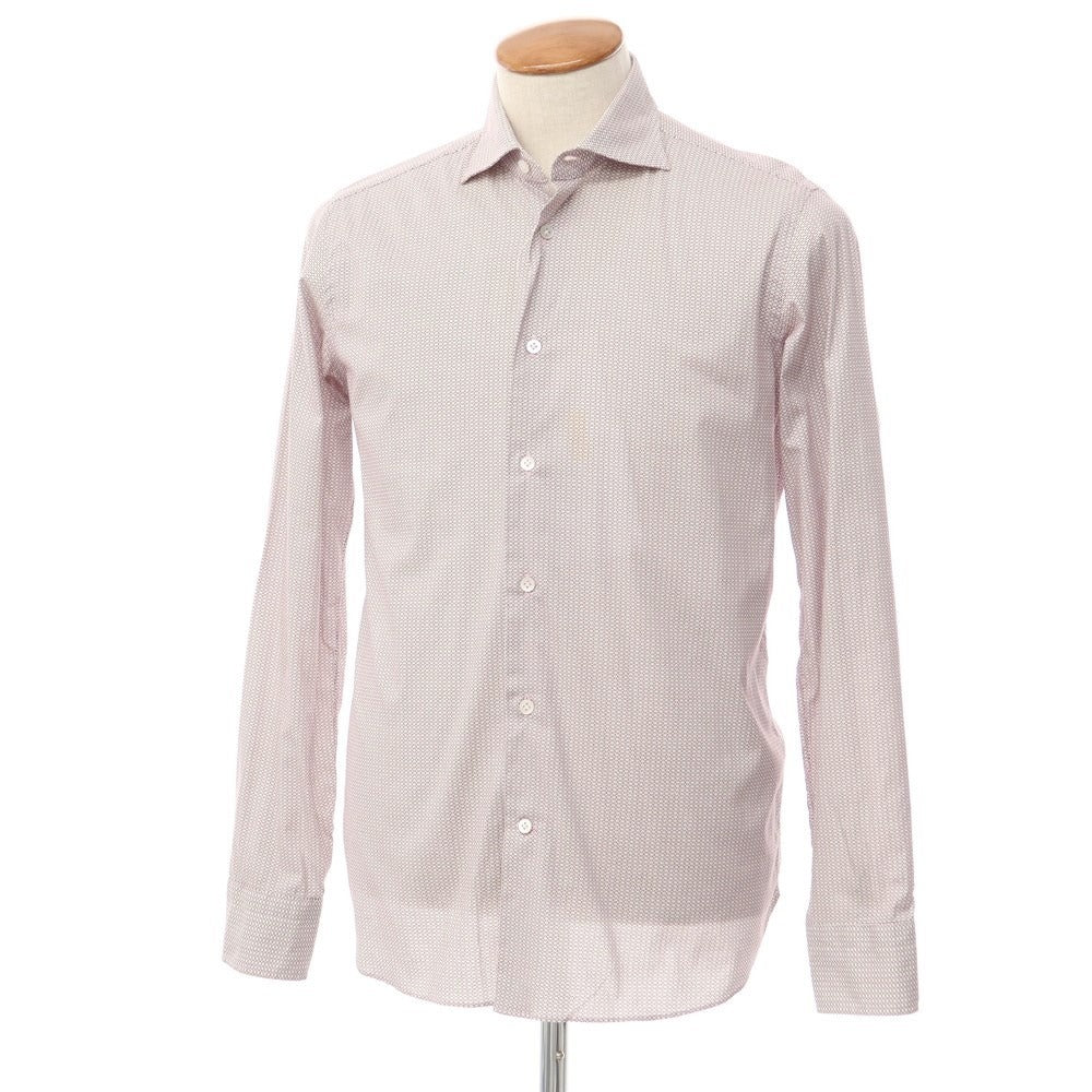 【中古】ボリエッロ BORRIELLO ストレッチコットン ワイドカラー カジュアルシャツ ホワイトxブラウンボルドー【サイズ39】【WHT】【S/S/A/W】【状態ランクB】【メンズ】【769377】