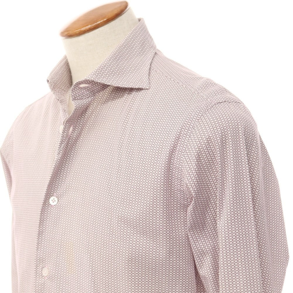 【中古】ボリエッロ BORRIELLO ストレッチコットン ワイドカラー カジュアルシャツ ホワイトxブラウンボルドー【サイズ39】【WHT】【S/S/A/W】【状態ランクB】【メンズ】【769377】