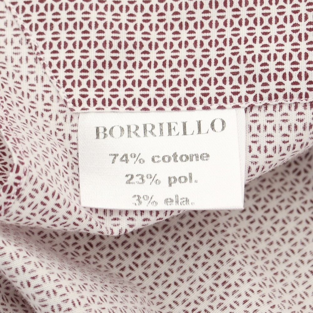 【中古】ボリエッロ BORRIELLO ストレッチコットン ワイドカラー カジュアルシャツ ホワイトxブラウンボルドー【サイズ39】【WHT】【S/S/A/W】【状態ランクB】【メンズ】【769377】