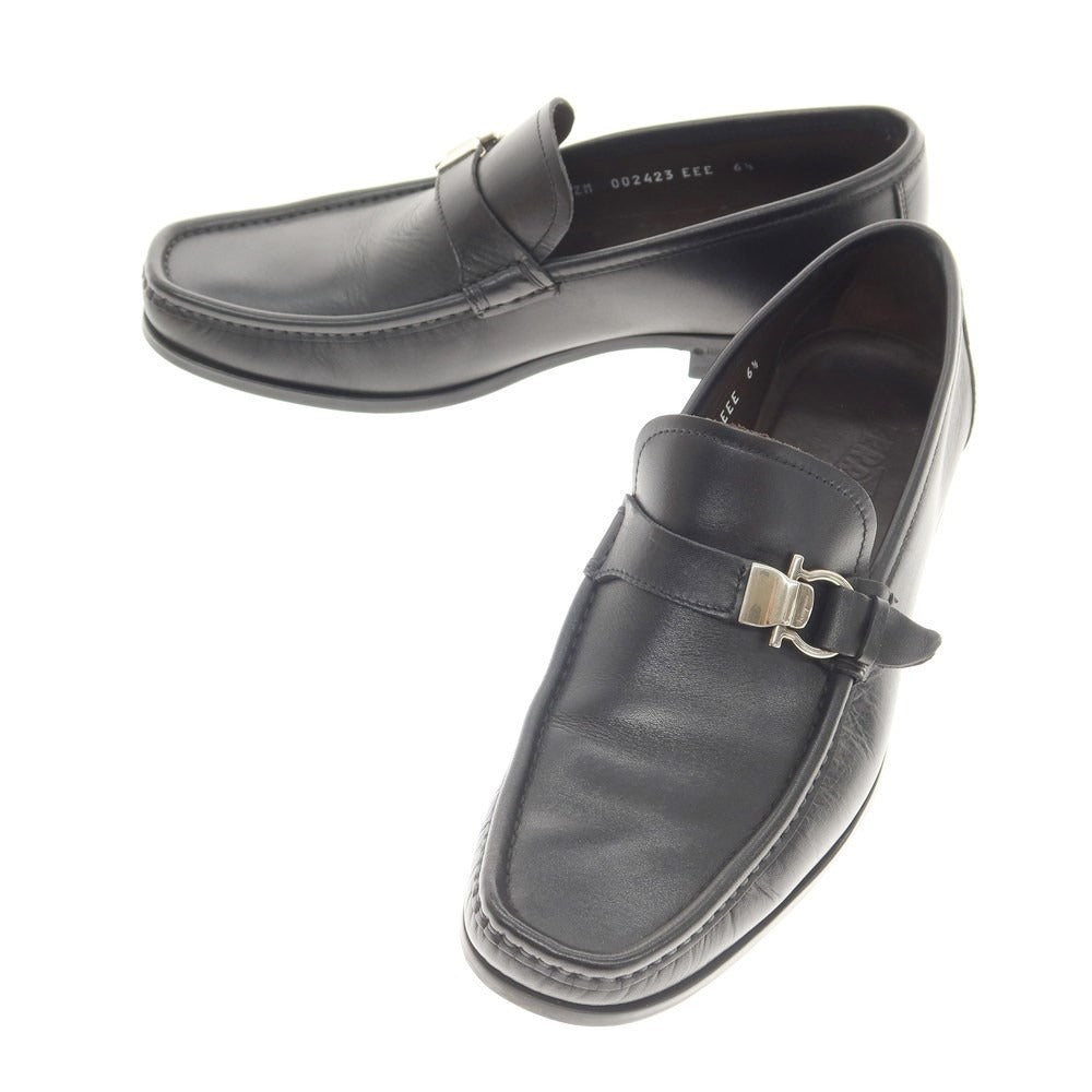 【中古】サルヴァトーレフェラガモ Salvatore Ferragamo レザー ストラップローファー ブラック【サイズ6 1/2】【BLK