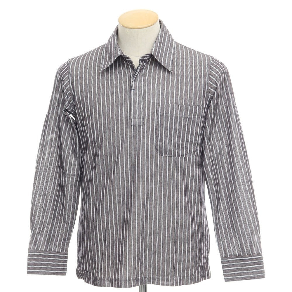 【中古】【未使用】アクアスキュータム Aquascutum コットン ストライプ 長袖ポロシャツ ブラウンxネイビー【サイズS】【BRW】【S/S/A/W】【状態ランクS】【メンズ】【769369】