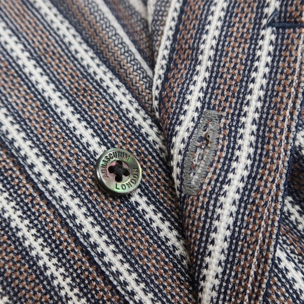 【中古】【未使用】アクアスキュータム Aquascutum コットン ストライプ 長袖ポロシャツ ブラウンxネイビー【サイズS】【BRW】【S/S/A/W】【状態ランクS】【メンズ】【769369】