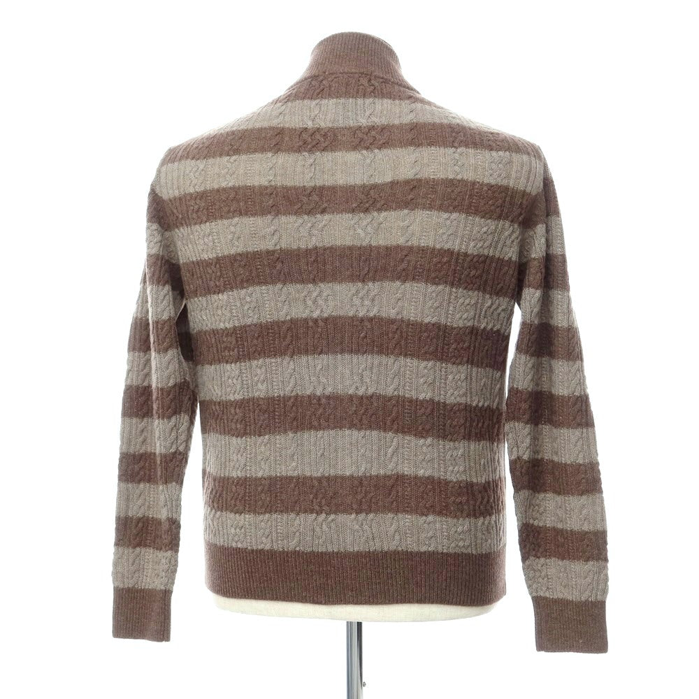 【中古】【未使用】アクアスキュータム Aquascutum ウール ケーブル編み スタンドカラーカーディガン ブラウンxウォームグレー【サイズL】【BRW】【A/W】【状態ランクS】【メンズ】【769078】