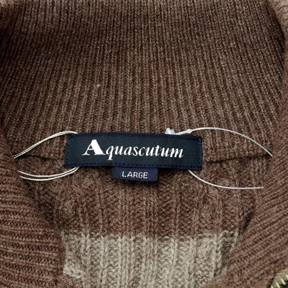 【中古】【未使用】アクアスキュータム Aquascutum ウール ケーブル編み スタンドカラーカーディガン ブラウンxウォームグレー【サイズL】【BRW】【A/W】【状態ランクS】【メンズ】【769078】