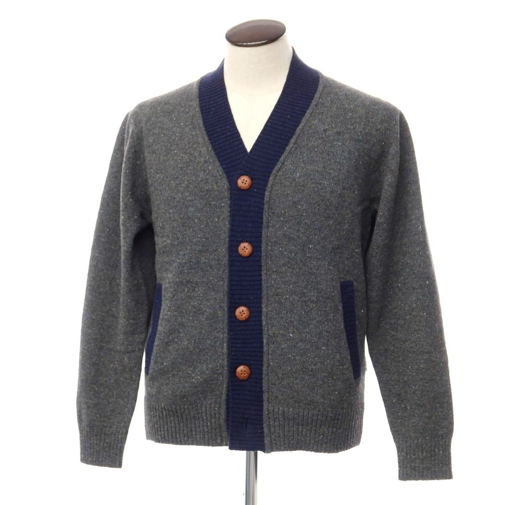【中古】【未使用】アクアスキュータム Aquascutum ウール ニットカーディガン グレーxネイビー【サイズL】【GRY】【A/W】【状態ランクS】【メンズ】【769078】