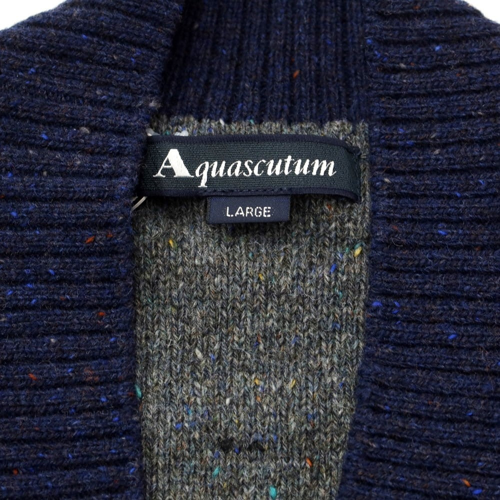 【中古】【未使用】アクアスキュータム Aquascutum ウール ニットカーディガン グレーxネイビー【サイズL】【GRY】【A/W】【状態ランクS】【メンズ】【769078】