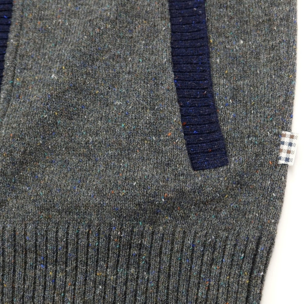【中古】【未使用】アクアスキュータム Aquascutum ウール ニットカーディガン グレーxネイビー【サイズL】【GRY】【A/W】【状態ランクS】【メンズ】【769078】
