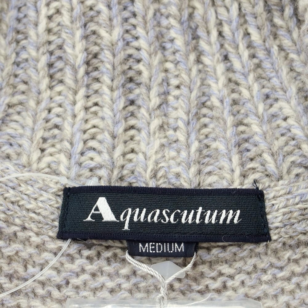 【中古】【未使用】アクアスキュータム Aquascutum ミドルゲージウール ケーブル編み ショールカラーカーディガン グレー系xブルー【サイズM】【GRY】【A/W】【状態ランクS】【メンズ】【769078】