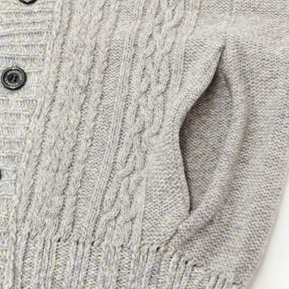 【中古】【未使用】アクアスキュータム Aquascutum ミドルゲージウール ケーブル編み ショールカラーカーディガン グレー系xブルー【サイズM】【GRY】【A/W】【状態ランクS】【メンズ】【769078】