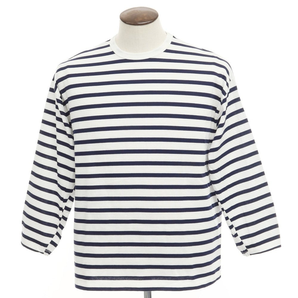 【中古】スリードッツ three dots ボーダー柄 7分丈 Tシャツ ホワイトxネイビー【サイズL】【WHT】【S/S】【状態ランクB】【メンズ】【769297】