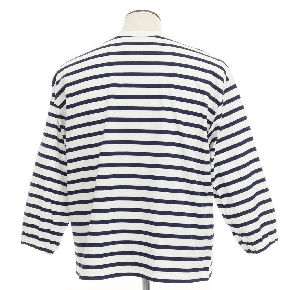 【中古】スリードッツ three dots ボーダー柄 7分丈 Tシャツ ホワイトxネイビー【サイズL】【WHT】【S/S】【状態ランクB】【メンズ】【769297】