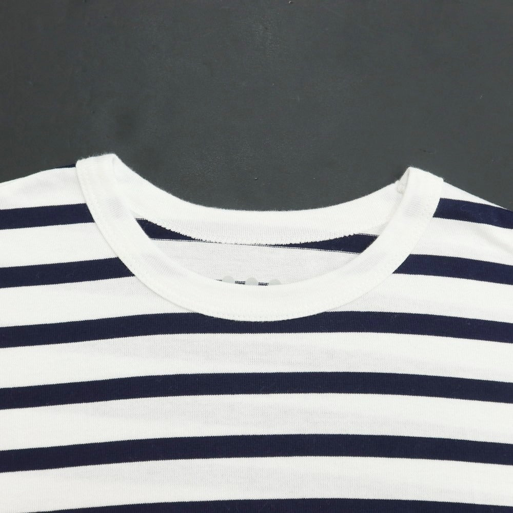 【中古】スリードッツ three dots ボーダー柄 7分丈 Tシャツ ホワイトxネイビー【サイズL】【WHT】【S/S】【状態ランクB】【メンズ】【769297】