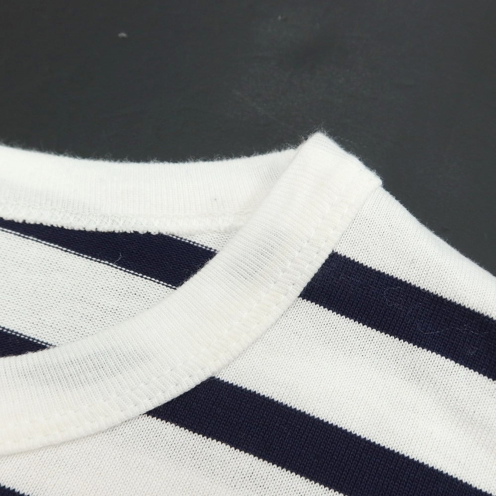 【中古】スリードッツ three dots ボーダー柄 7分丈 Tシャツ ホワイトxネイビー【サイズL】【WHT】【S/S】【状態ランクB】【メンズ】【769297】