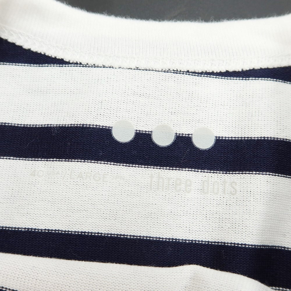 【中古】スリードッツ three dots ボーダー柄 7分丈 Tシャツ ホワイトxネイビー【サイズL】【WHT】【S/S】【状態ランクB】【メンズ】【769297】