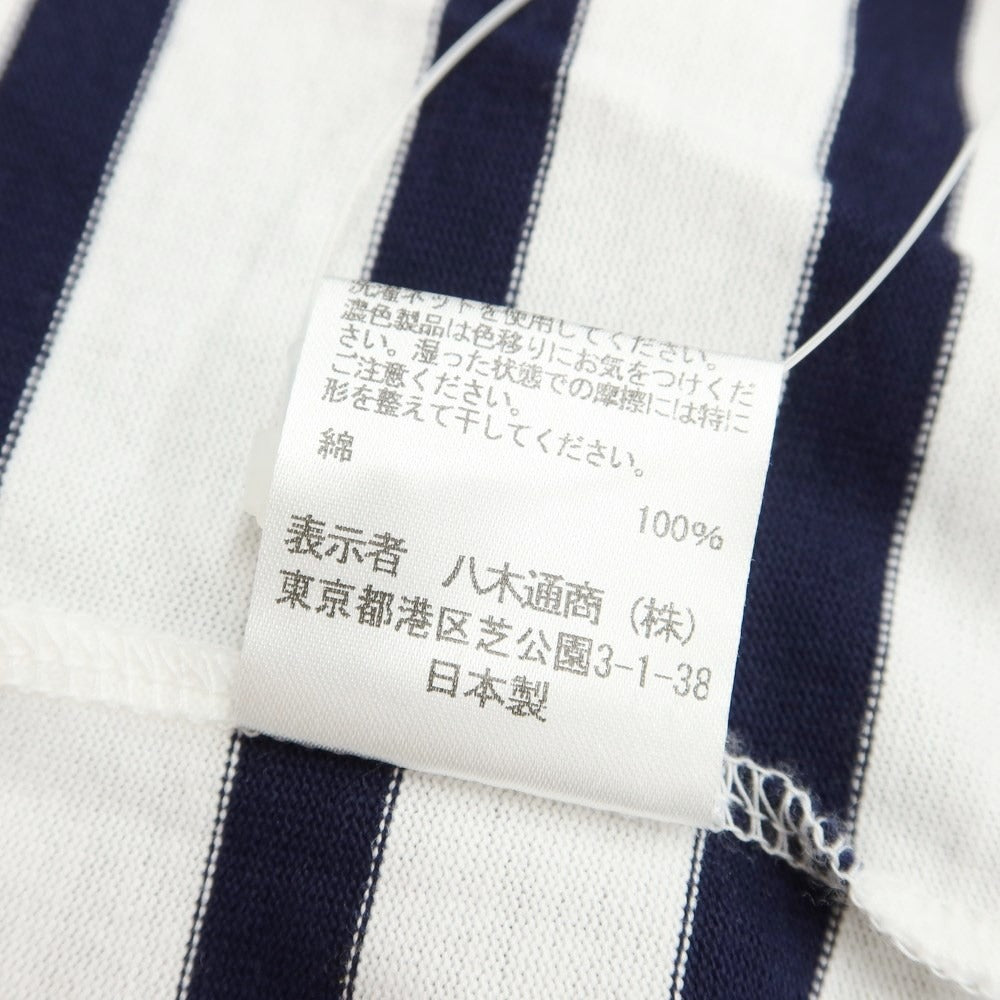 【中古】スリードッツ three dots ボーダー柄 7分丈 Tシャツ ホワイトxネイビー【サイズL】【WHT】【S/S】【状態ランクB】【メンズ】【769297】