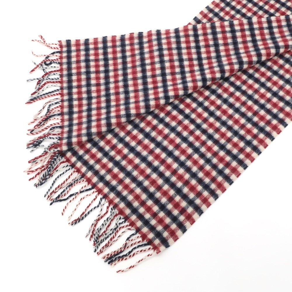 【中古】アクアスキュータム Aquascutum カシミヤ チェック フリンジマフラー ネイビーxレッド【NVY】【A/W】【状態ランクC】【メンズ】【769078】