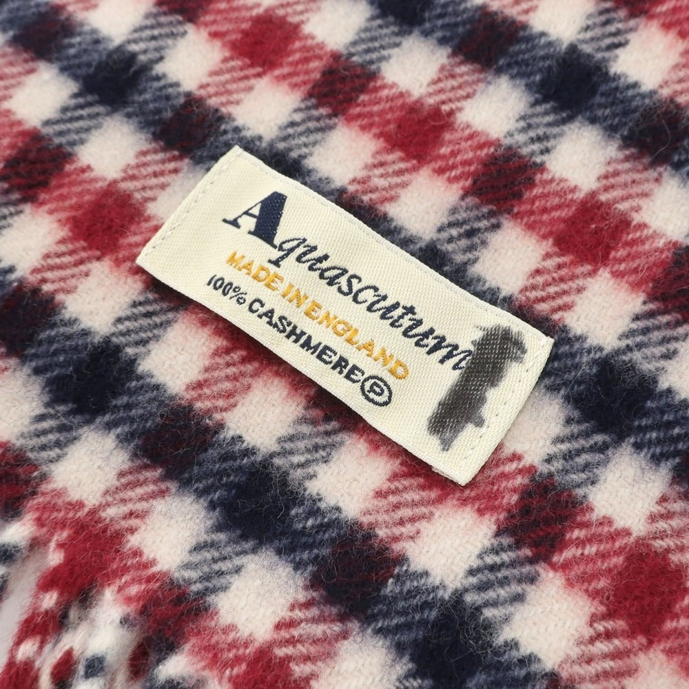 【中古】アクアスキュータム Aquascutum カシミヤ チェック フリンジマフラー ネイビーxレッド【NVY】【A/W】【状態ランクC】【メンズ】【769078】