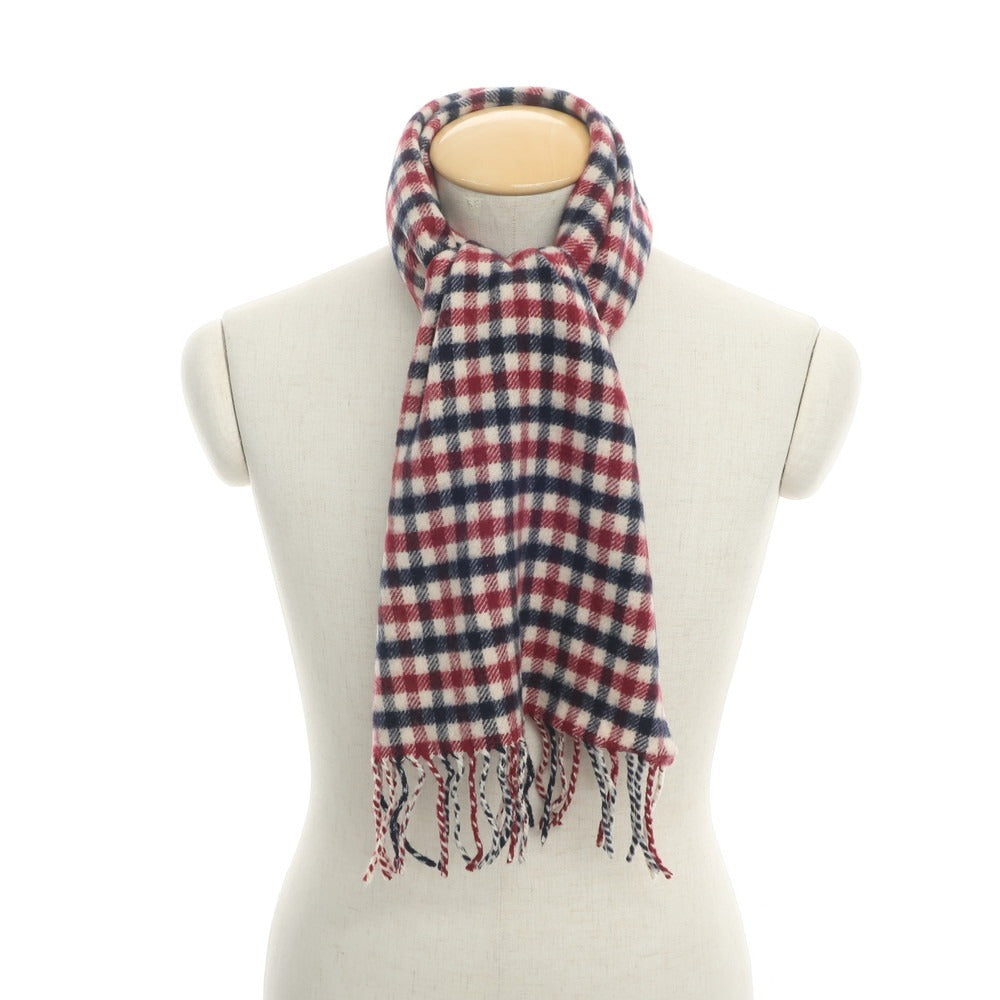 【中古】アクアスキュータム Aquascutum カシミヤ チェック フリンジマフラー ネイビーxレッド【NVY】【A/W】【状態ランクC】【メンズ】【769078】