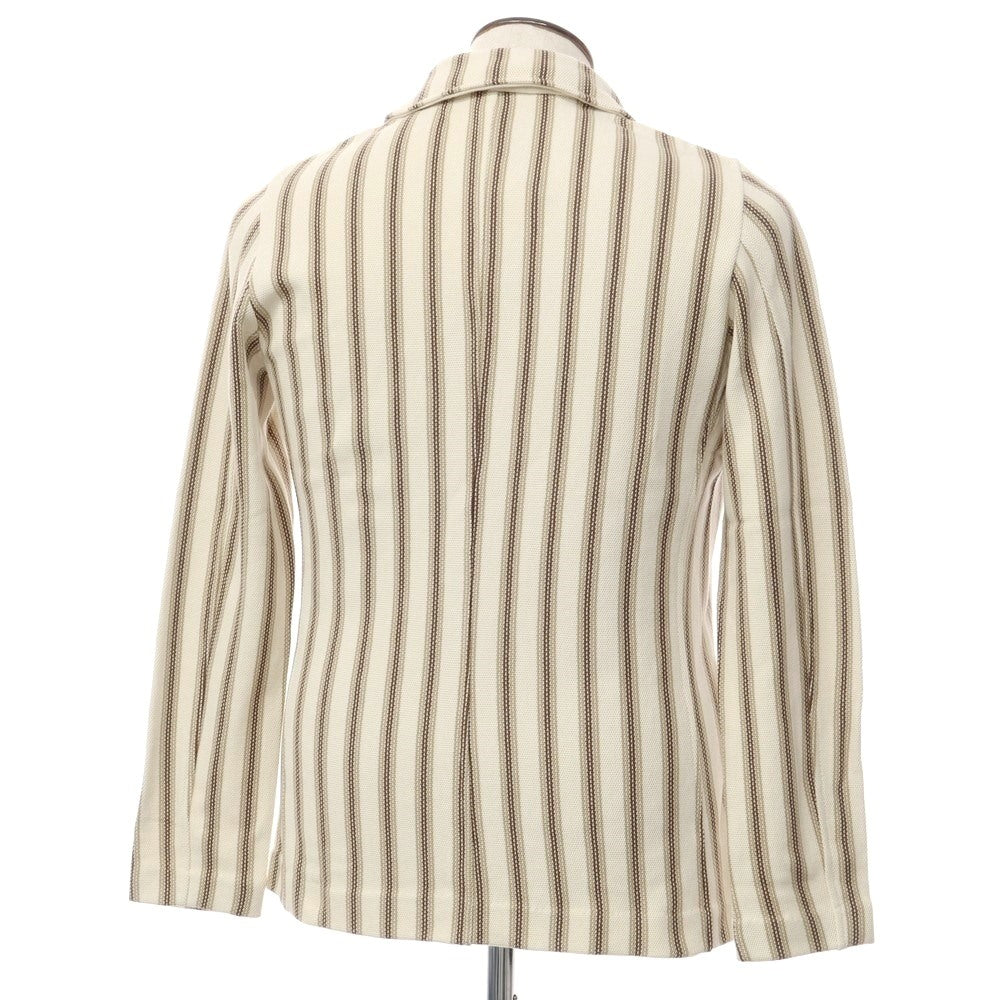 【新品】エルビーエム1911 L.B.M.1911 ミドルゲージコットン ストライプ ニットジャケット アイボリーxベージュ【サイズ50】【WHT】【S/S】【状態ランクN】【メンズ】【769282】