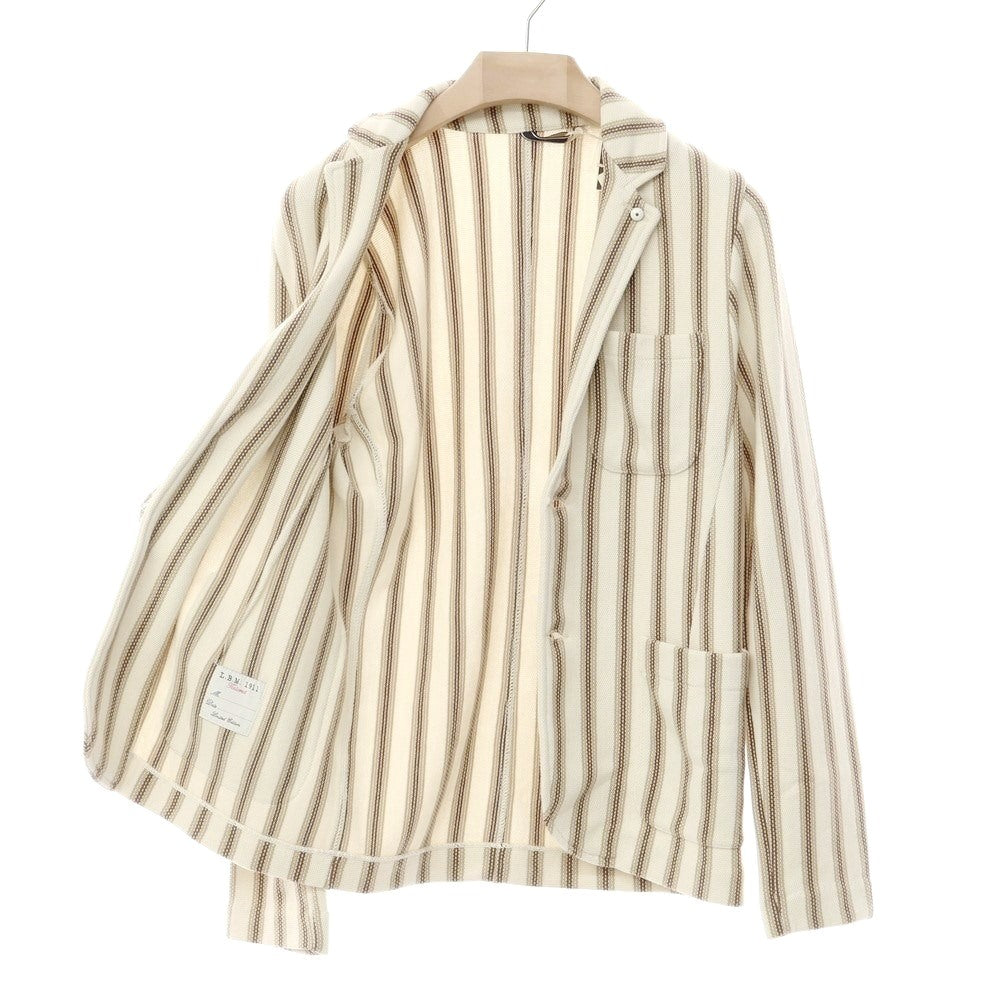 【新品】エルビーエム1911 L.B.M.1911 ミドルゲージコットン ストライプ ニットジャケット アイボリーxベージュ【サイズ50】【WHT】【S/S】【状態ランクN】【メンズ】【769282】