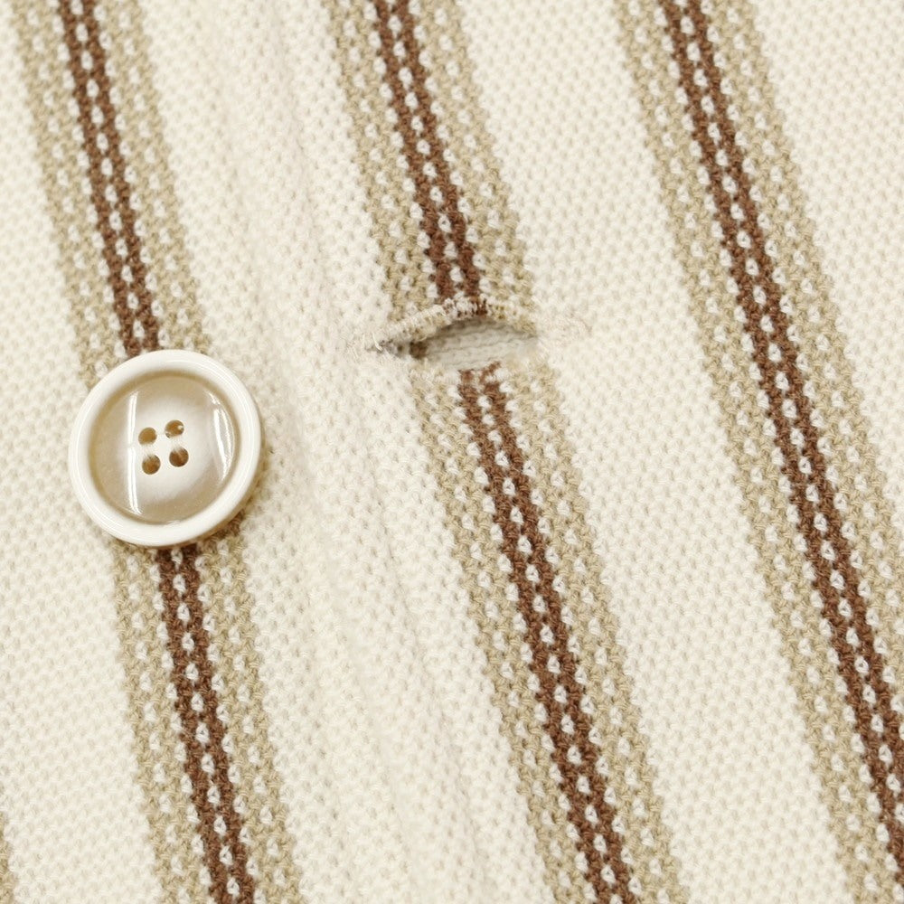 【新品】エルビーエム1911 L.B.M.1911 ミドルゲージコットン ストライプ ニットジャケット アイボリーxベージュ【サイズ50】【WHT】【S/S】【状態ランクN】【メンズ】【769282】