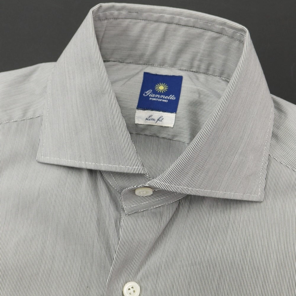 【新品】ジャンネット giannetto ストレッチコットンナイロン ストライプ ドレスシャツ ホワイトxブラック【サイズ36】【GRY】【S/S/A/W】【状態ランクN】【メンズ】【769272】