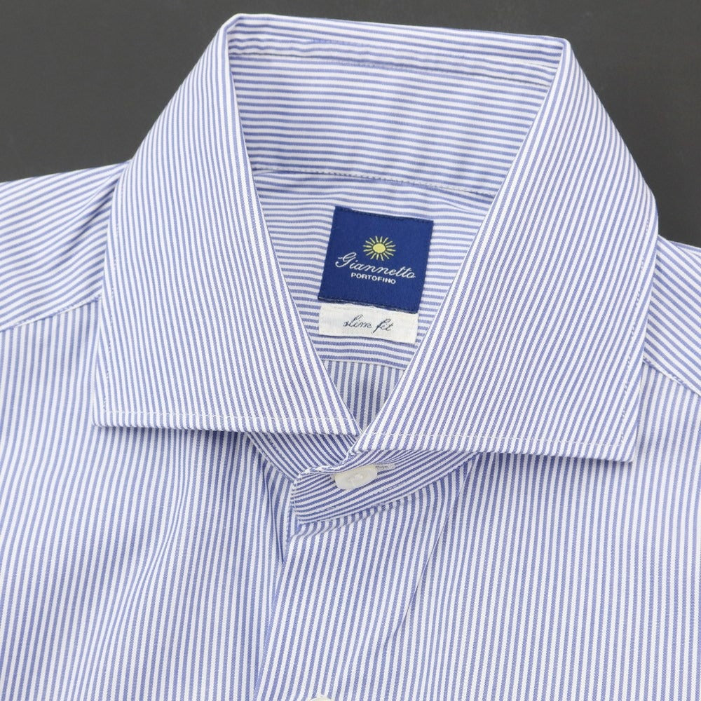 【新品】ジャンネット giannetto ストライプ ワイドカラー ドレスシャツ ダークブルーxホワイト【サイズ36】【BLU】【S/S/A/W】【状態ランクN】【メンズ】【769272】