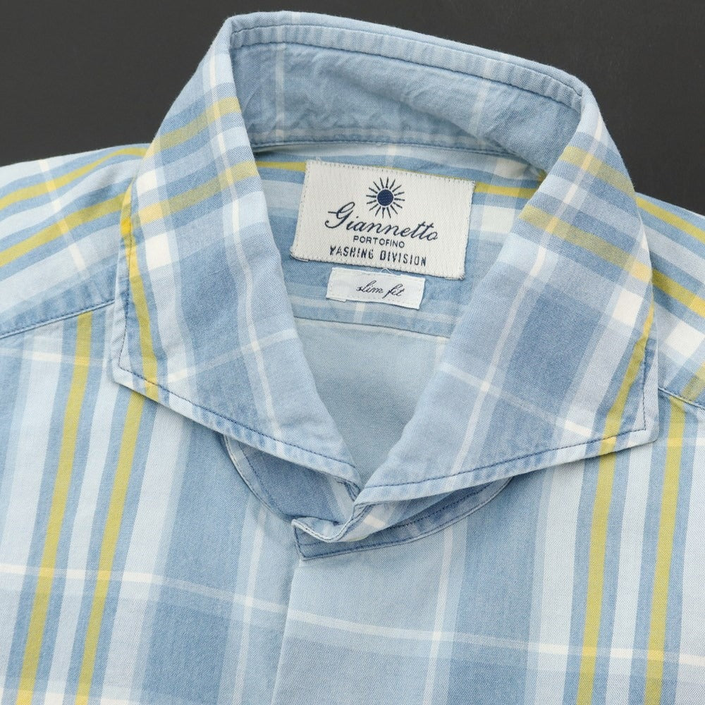 【新品】ジャンネット giannetto WASH DIVISION コットン チェック シャツ ライトブルーxイエロー【サイズ38】【BLU】【S/S/A/W】【状態ランクN】【メンズ】【769272】