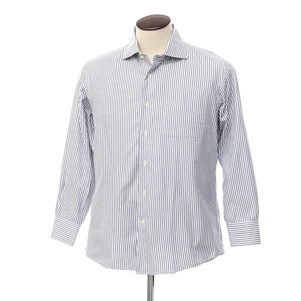 【中古】アザブテーラー azabu tailor コットン ストライプ ドレスシャツ ホワイトxネイビー【サイズ表記なし(L位)】【NVY】【S/S/A/W】【状態ランクB】【メンズ】【769171】