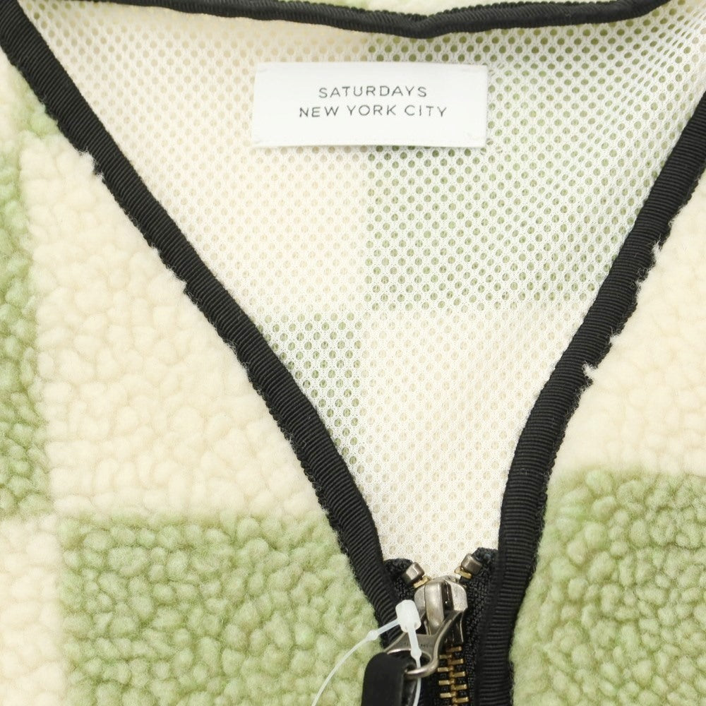 【中古】サタデーズ ニューヨークシティ Saturdays NYC チェック プルオーバー フリースジャケット アイボリーxグリーン系【サイズL】【GRN】【A/W】【状態ランクC】【メンズ】【768890】
