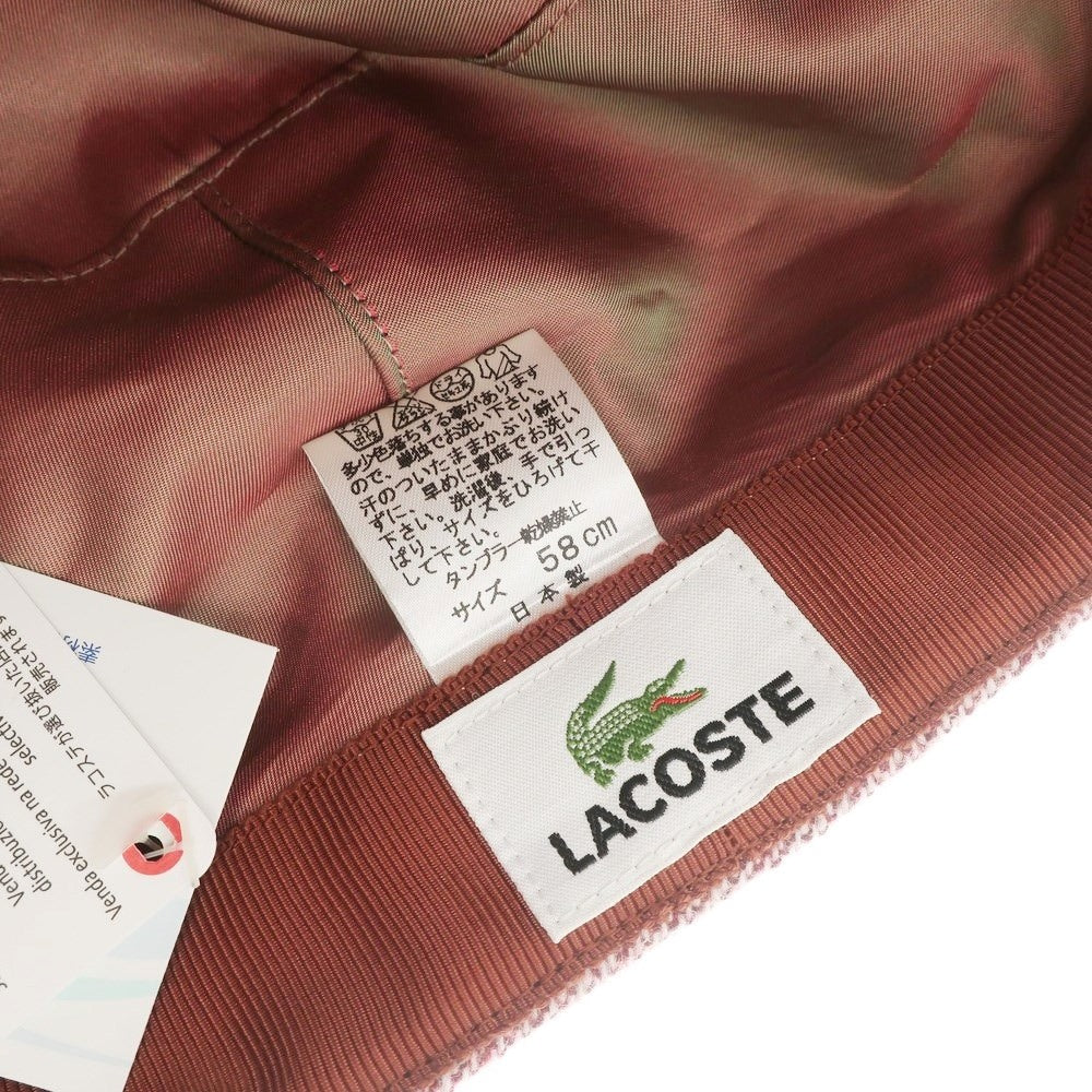 【中古】【未使用】ラコステ LACOSTE ウールポリエステル ハンチング キャップ ワインレッドxホワイト【サイズ58cm】【RED】【A/W】【状態ランクS】【メンズ】【769083】