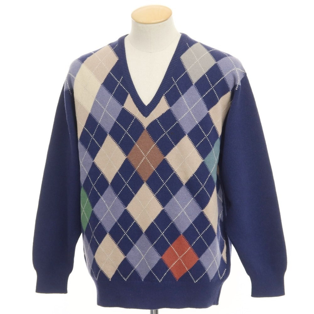 【中古】シップス SHIPS ウール アーガイル Vネック プルオーバーニット ライトネイビー【サイズ44】【NVY】【A/W】【状態ランクC】【メンズ】【768989】
