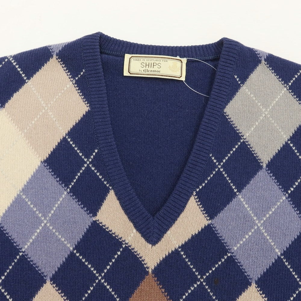 【中古】シップス SHIPS ウール アーガイル Vネック プルオーバーニット ライトネイビー【サイズ44】【NVY】【A/W】【状態ランクC】【メンズ】【768989】