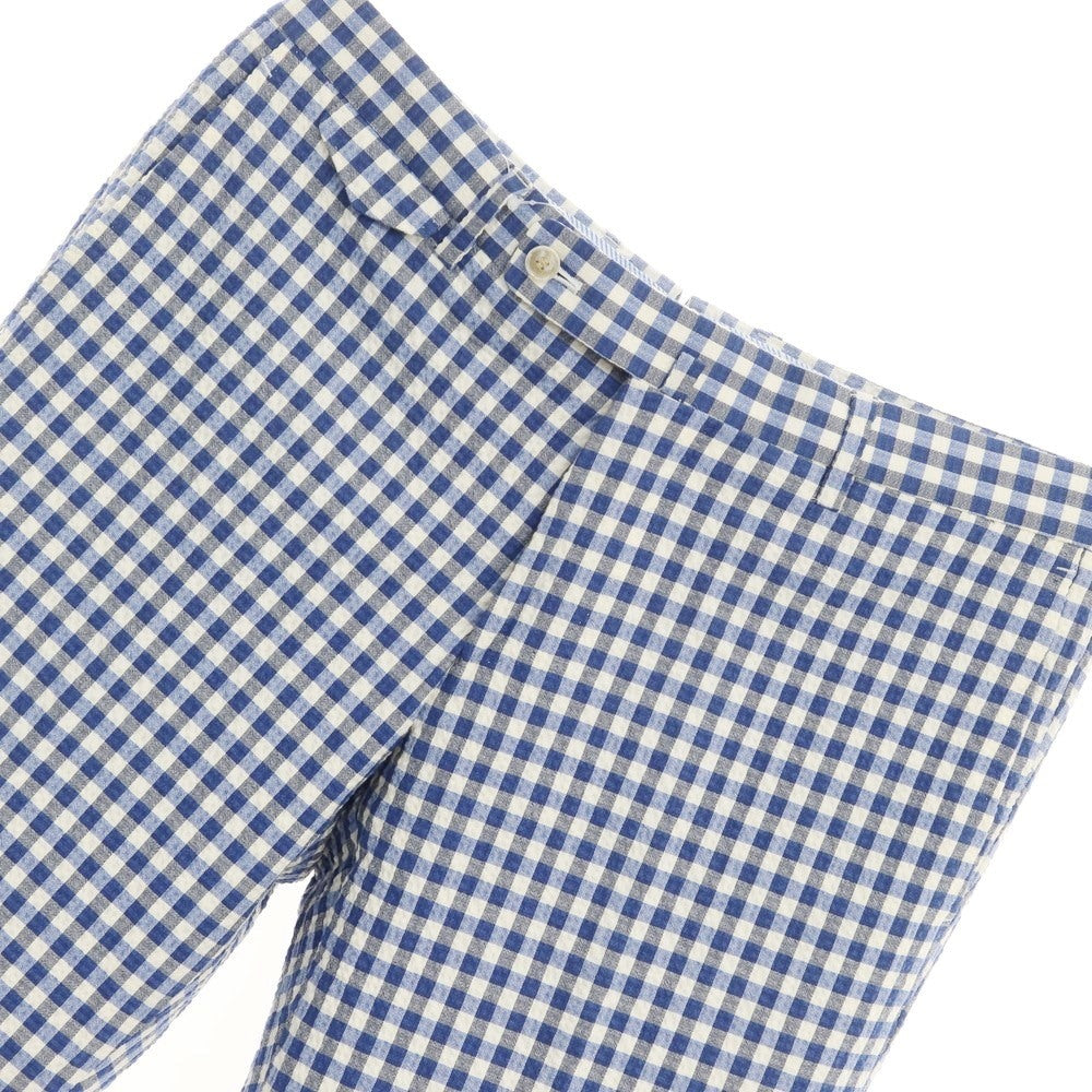 【中古】リングヂャケット リングジャケット RING JACKET シアサッカーストレッチコットン チェック スラックスパンツ ネイビーブルーxホワイト【サイズ48】【NVY】【S/S】【状態ランクB】【メンズ】【769077】