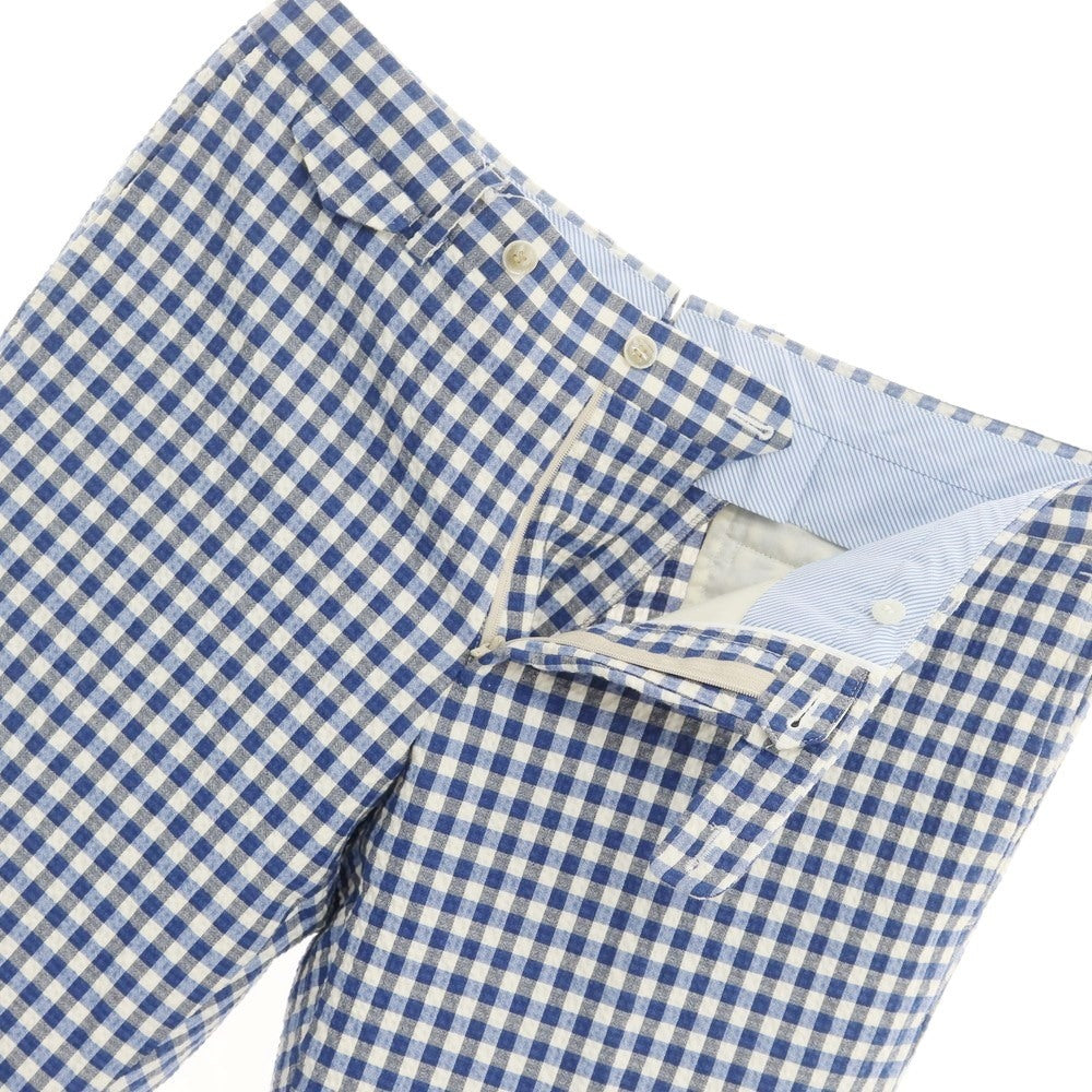 【中古】リングヂャケット リングジャケット RING JACKET シアサッカーストレッチコットン チェック スラックスパンツ ネイビーブルーxホワイト【サイズ48】【NVY】【S/S】【状態ランクB】【メンズ】【769077】