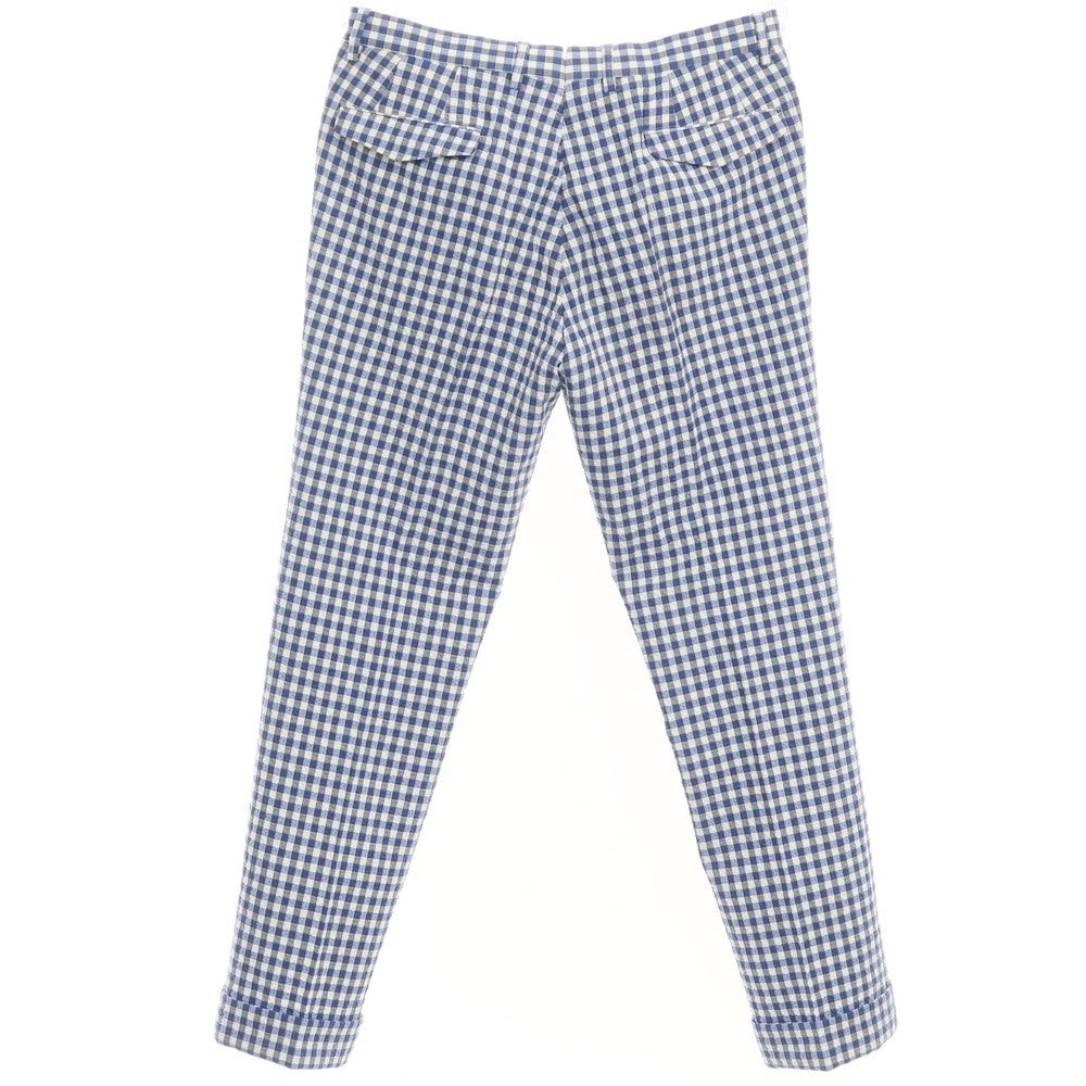 【中古】リングヂャケット リングジャケット RING JACKET シアサッカーストレッチコットン チェック スラックスパンツ ネイビーブルーxホワイト【サイズ48】【NVY】【S/S】【状態ランクB】【メンズ】【769077】