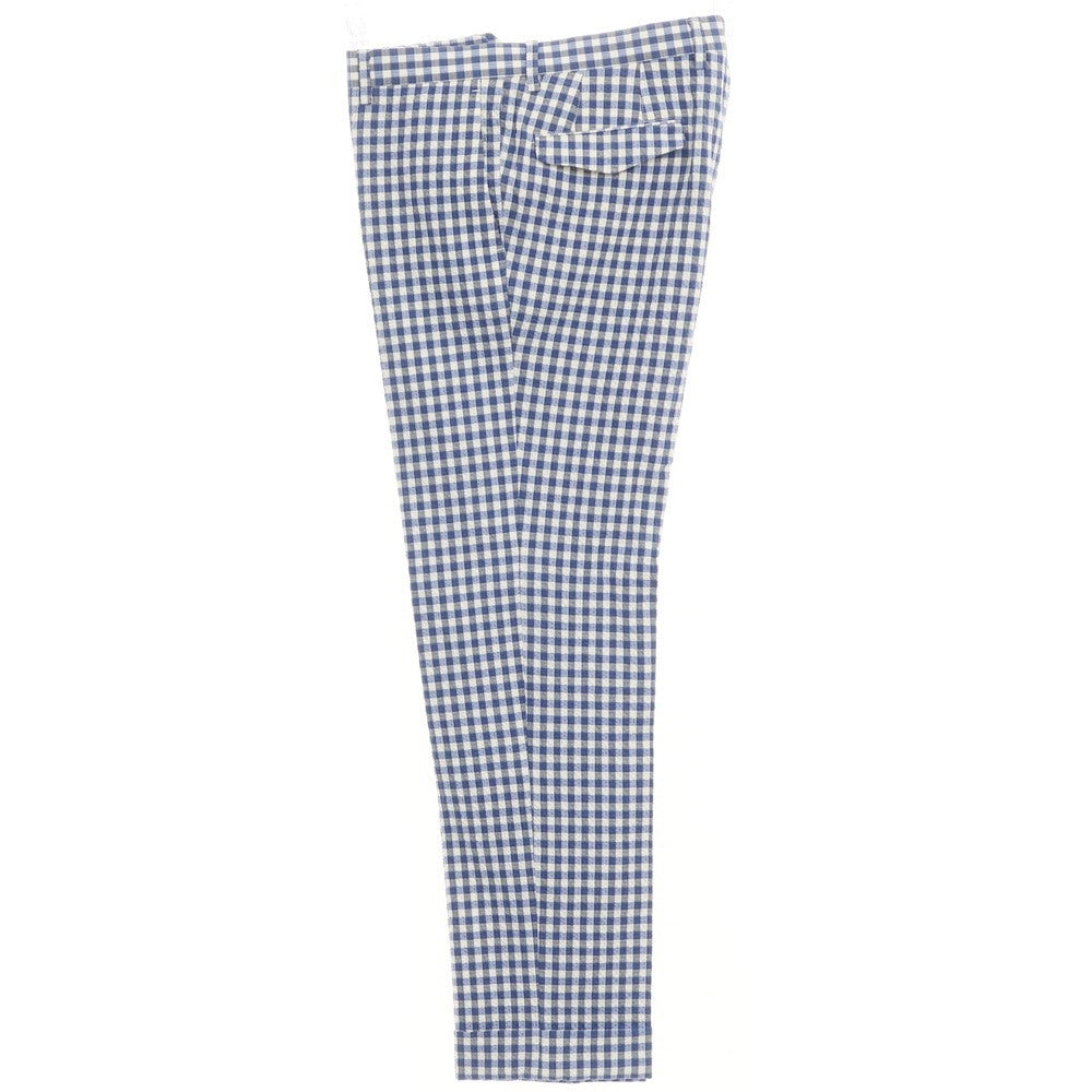 【中古】リングヂャケット リングジャケット RING JACKET シアサッカーストレッチコットン チェック スラックスパンツ ネイビーブルーxホワイト【サイズ48】【NVY】【S/S】【状態ランクB】【メンズ】【769077】