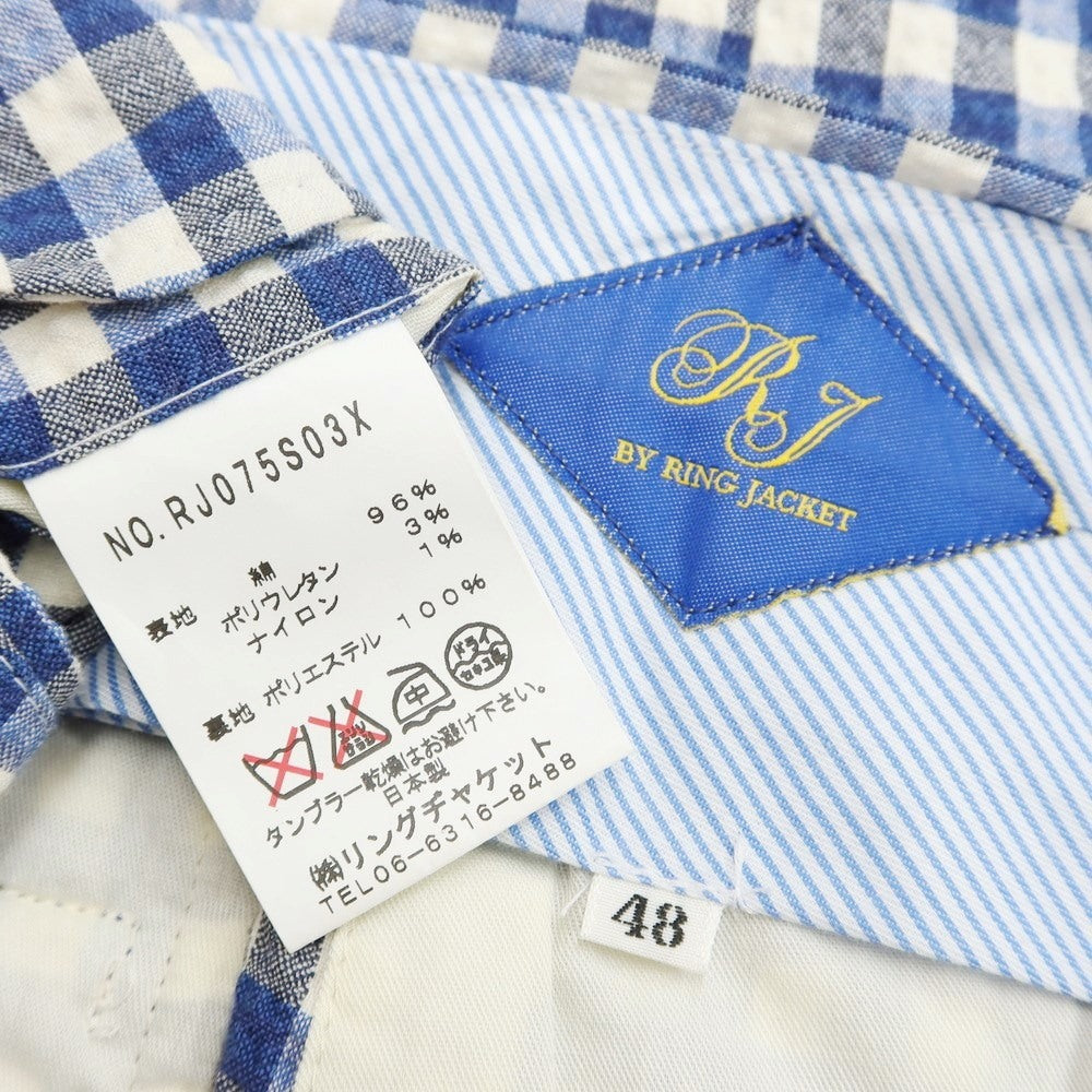【中古】リングヂャケット リングジャケット RING JACKET シアサッカーストレッチコットン チェック スラックスパンツ ネイビーブルーxホワイト【サイズ48】【NVY】【S/S】【状態ランクB】【メンズ】【769077】