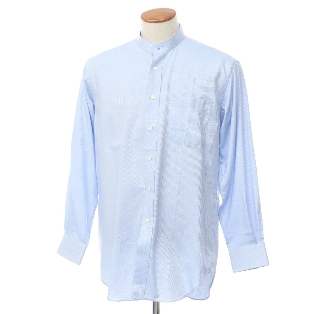 【中古】トラサルディ TRUSSARDI コットン バンドカラー カジュアルシャツ ライトブルーxホワイト【サイズM】【BLU】【S/S/A