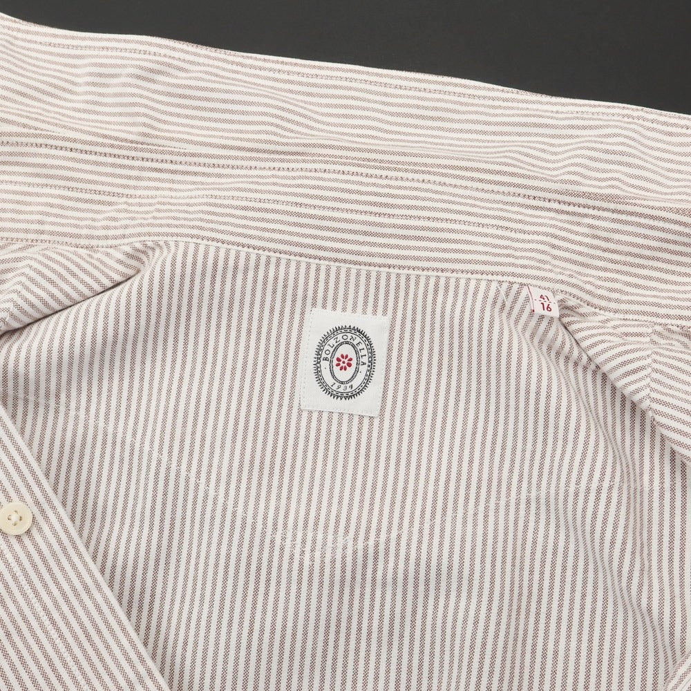 【中古】ボルゾネッラ BOLZONELLA オックスフォード ストライプ BDシャツ ホワイトxブラウン【サイズ41】【BRW】【S/S/A/W】【状態ランクB】【メンズ】【768988】