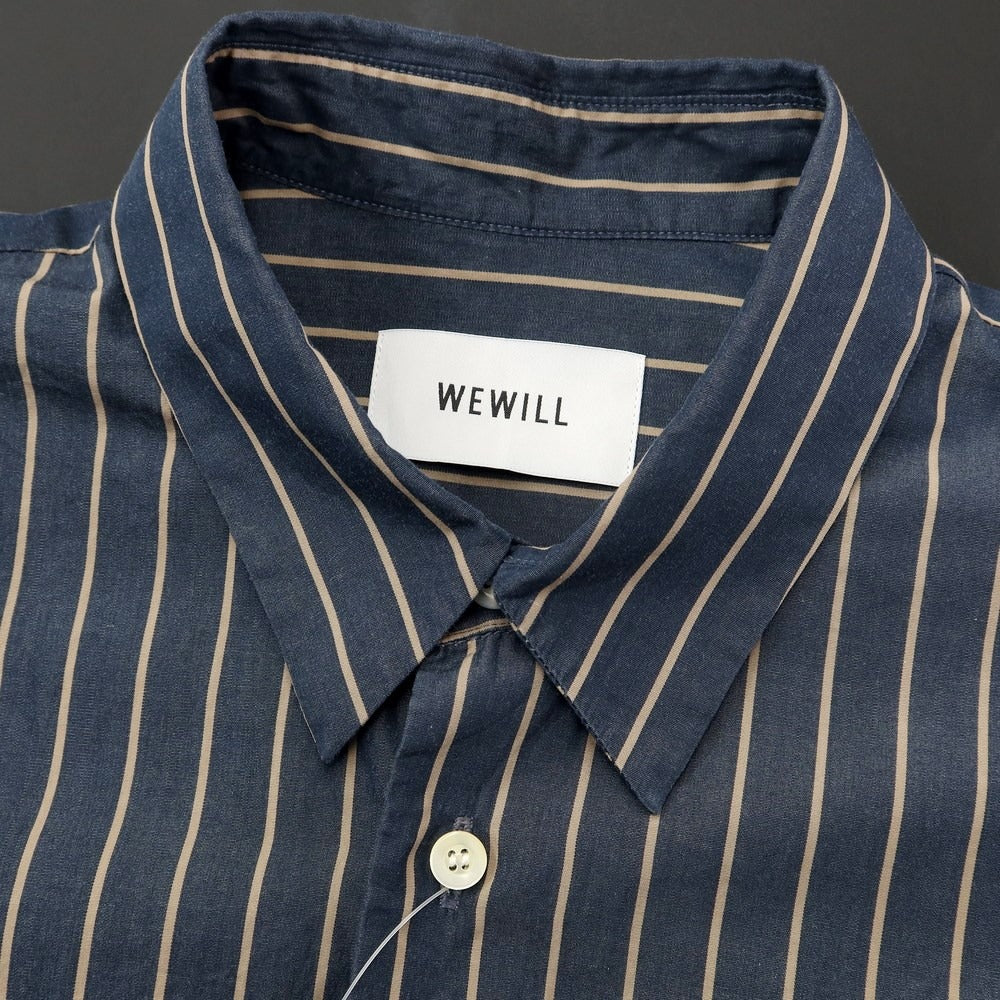【中古】ウィーウィル WEWILL コットン ストライプ シャツ ネイビーxベージュ【サイズ2】【NVY】【S/S/A/W】【状態ランクB】【メンズ】【768988】