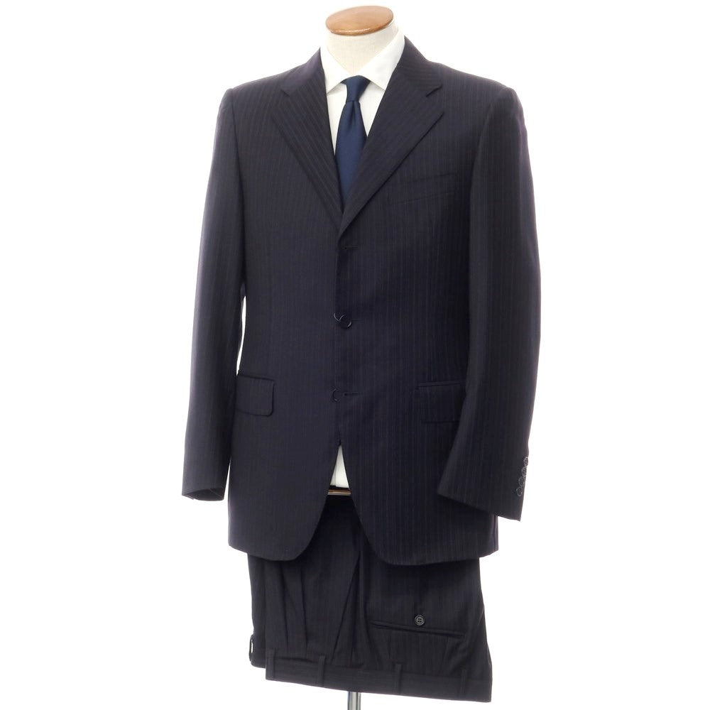 中古】カナーリ CANALI ウール ストライプ 3つボタンスーツ ダーク