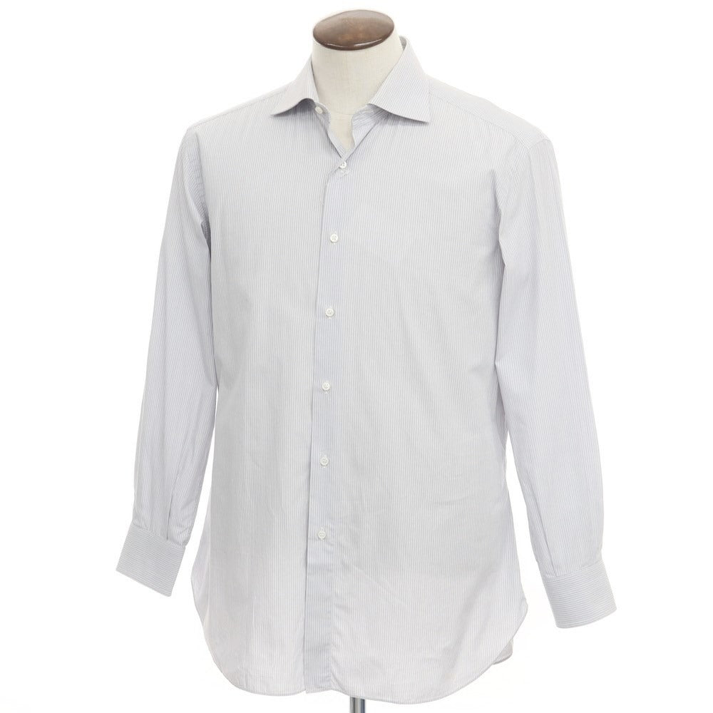 付属品なしブリーニ BURINI ストライプ ワイドカラー ドレスシャツ グレーxホワイト【サイズ42】【メンズ】
