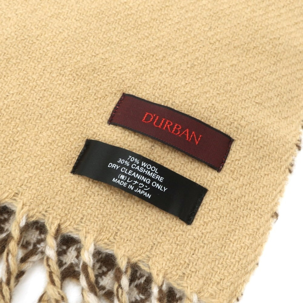 【中古】ダーバン D’URBAN ウールカシミヤ ガンクラブチェック ダブルフェイス マフラー ベージュxキャメル系【BRW】【A/W】【状態ランクB】【メンズ】【768796】
